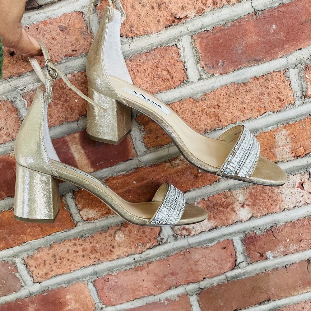Nina New York Gold Heels with Rhinestone Accents